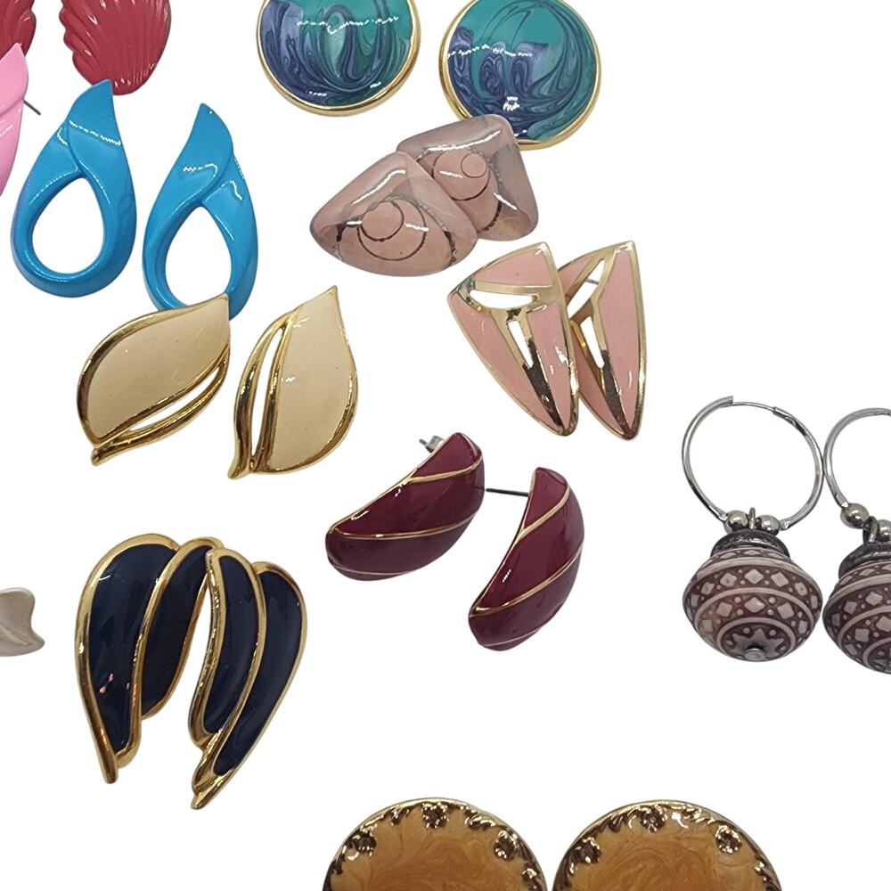 Vintage 1980s Pierced Earrings Lot 25 Pairs Colorful Statement Costume Jewelry - Picture 8 of 14
